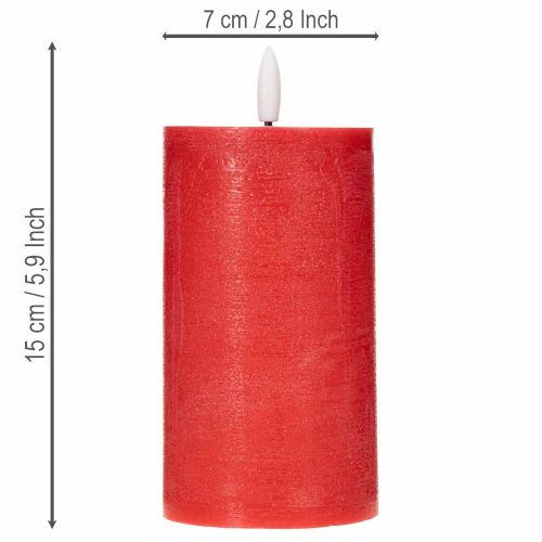 Candela a colonna a LED rossa con timer e luce bianca calda, realizzata in vera cera, 15 cm | Floristik24.it