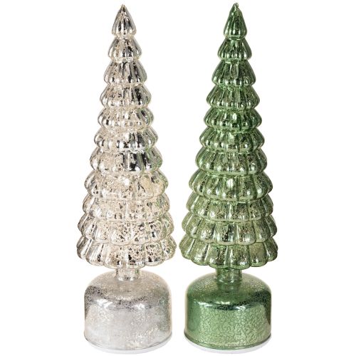 Floristik24 Albero di Natale LED rotante verde argento H34cm 2 pezzi