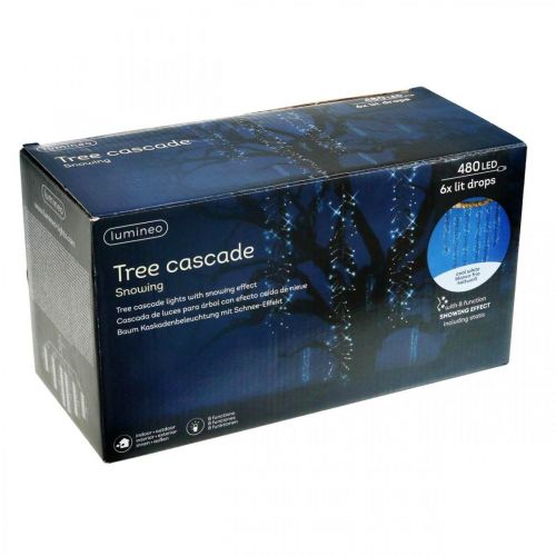 Prodotto Cascata di luce con effetto neve, decorazione invernale Avvento, luci LED 6 fili bianco freddo 480 L60/80/100cm
