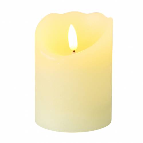 Floristik24 Candela LED in vera cera avorio, bianco caldo effetto fiamma timer a batteria Ø7,5 H10cm