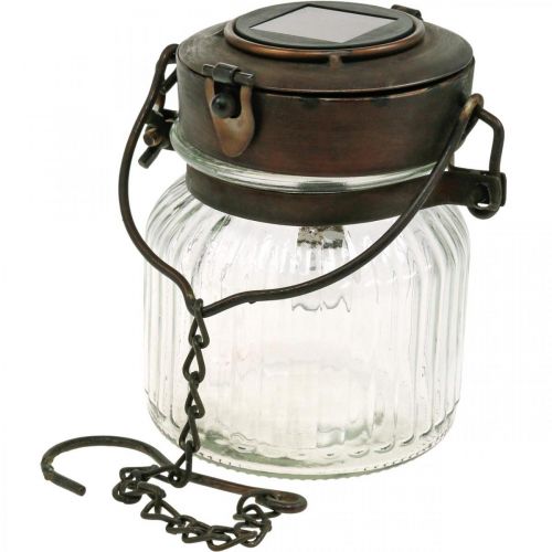 Floristik24 Lanterna LED, lampada a sospensione, luce solare in vetro Ø11cm H14cm