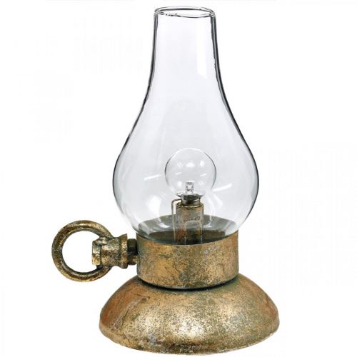 Floristik24 Lampada decorativa antica, luce LED color ottone, aspetto vintage H19cm L13,5cm