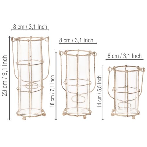 Lanterna da giardino, in metallo, a vento, Ø8,5 cm, H23/18,5/14,5 cm, set da 3 pezzi | Floristik24.it