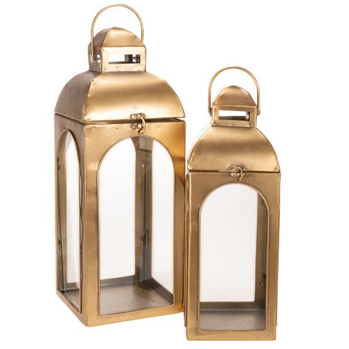 Lanterna in metallo, vetro, metallo effetto ottone, altezza 50 cm, set da 2 acquistare | Floristik24.it