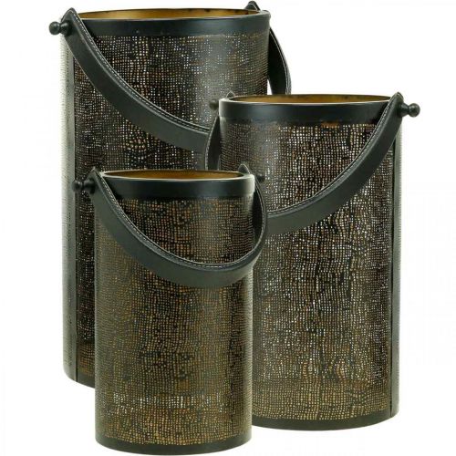 Prodotto Lanterne decorative, motivo a fori in metallo lanterna H35,5/31/25 cm set di 3