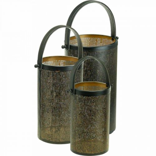 Lanterne decorative, motivo a fori in metallo lanterna H35,5/31/25 cm set di 3