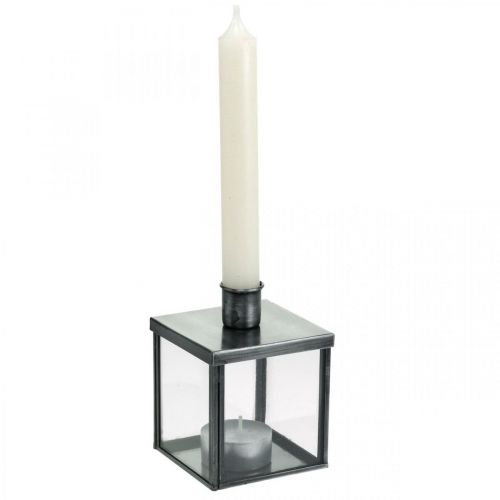 Floristik24 Portacandele decorativo per candela argento, antracite H11cm