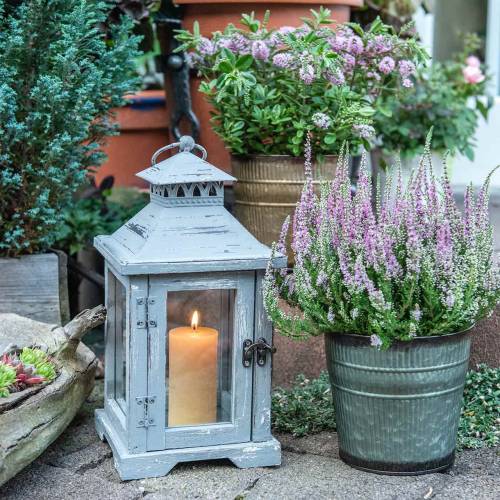 Floristik24 Lanterna in legno grigio H32cm Lanterna da tavolo per la decorazione