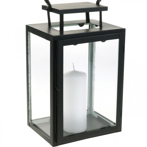 Floristik24 Lanterna decorativa in metallo nero, lanterna rettangolare in vetro 19x15x30,5cm