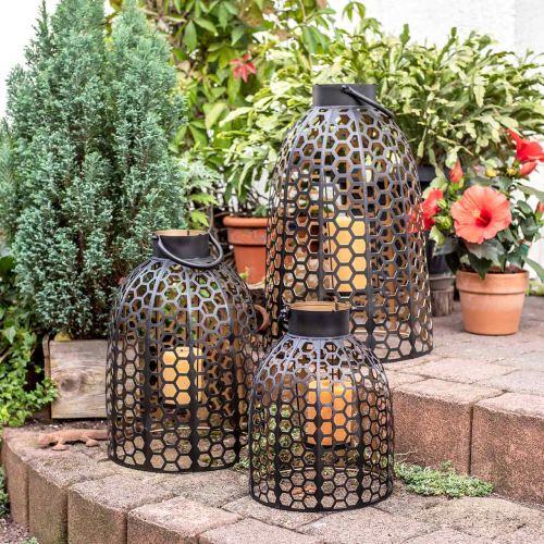 Floristik24 Lanterna in metallo nero portacandele grande H52/40/30cm set di 3