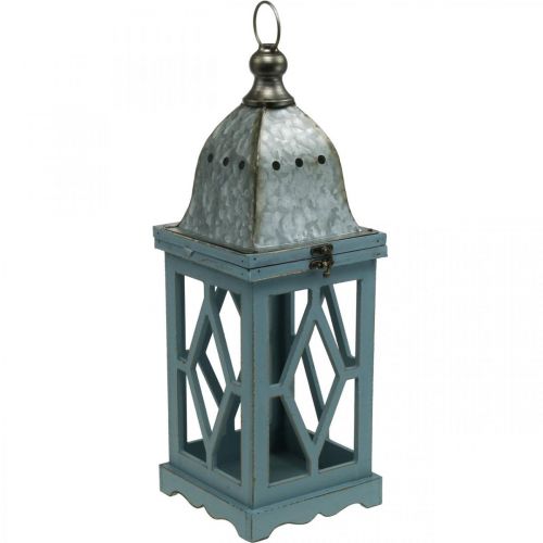 Prodotto Lanterna in legno con decoro in metallo, lanterna decorativa da appendere, decoro da giardino blu-argento H51cm