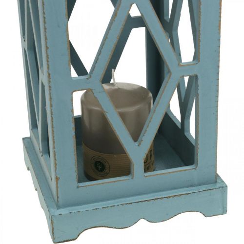 Floristik24 Lanterna in legno con decoro in metallo, lanterna decorativa da appendere, decoro da giardino blu-argento H51cm