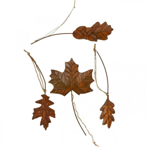 Foglie decorative autunnali in metallo effetto ruggine L20cm 4 pezzi