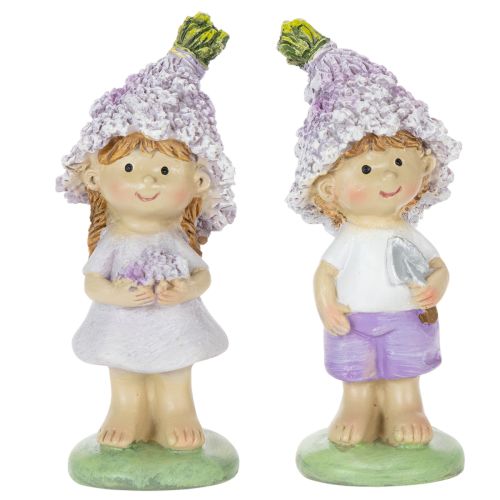 Prodotto Statuetta decorativa raffigurante un bambino e una bambina in un vaso di lavanda, ideale per soggiorno e giardino, 10 cm, 2 pezzi.