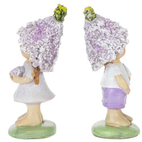 Prodotto Statuetta decorativa raffigurante un bambino e una bambina in un vaso di lavanda, ideale per soggiorno e giardino, 10 cm, 2 pezzi.
