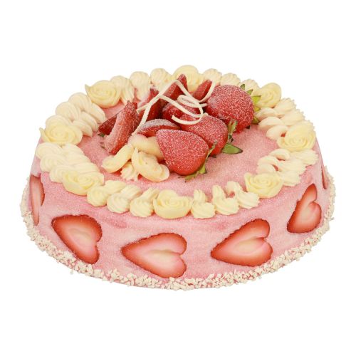 Floristik24 Manichino alimentare, torta artificiale alla crema di fragole Ø23cm H9,5cm