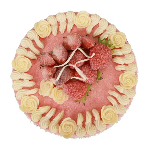 Floristik24 Manichino alimentare, torta artificiale alla crema di fragole Ø23cm H9,5cm