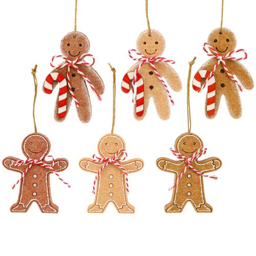 Decorazione a forma di omino di pan di zenzero da appendere in legno assortito, 8 cm, 12 pezzi