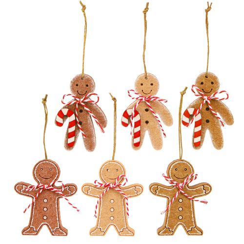 Prodotto Decorazione a forma di omino di pan di zenzero da appendere in legno assortito, 8 cm, 12 pezzi