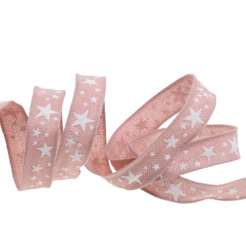 Floristik24 Nastro in juta con motivo a stella rosa 15mm 15m