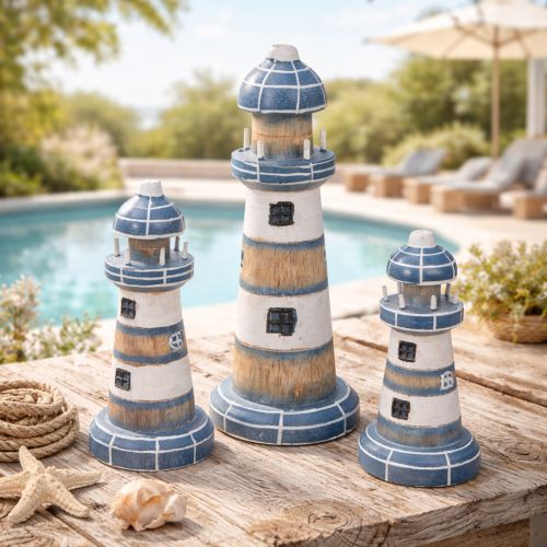 Prodotto Decorazione a forma di faro, stile marittimo, per soggiorno e terrazzo, 20 cm, set da 3.