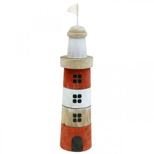 Floristik24 Decorazione faro, marittimo, faro in legno rosso, festa in spiaggia H31cm