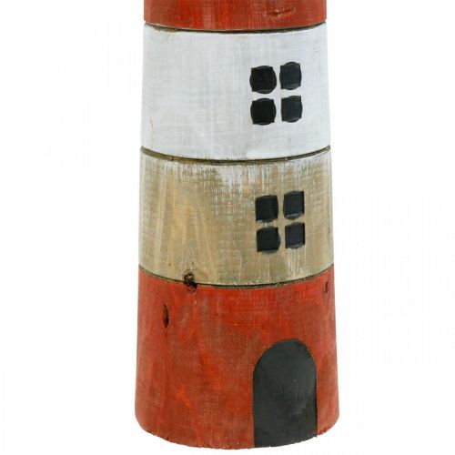 Floristik24 Decorazione faro, marittimo, faro in legno rosso, festa in spiaggia H31cm