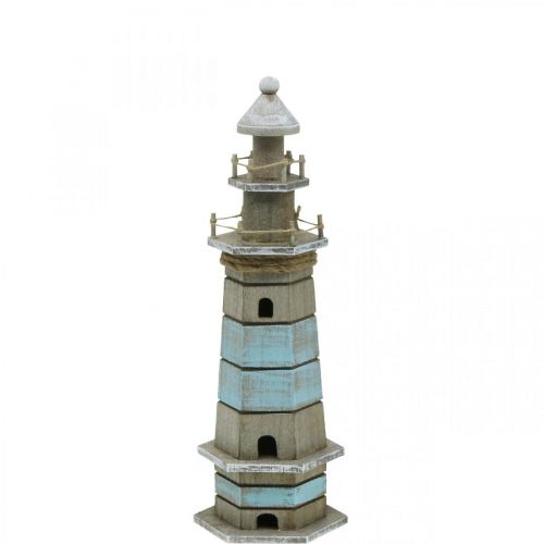 Floristik24 Faro in legno, decorazione marittima natura, shabby chic blu e bianco H35.5cm