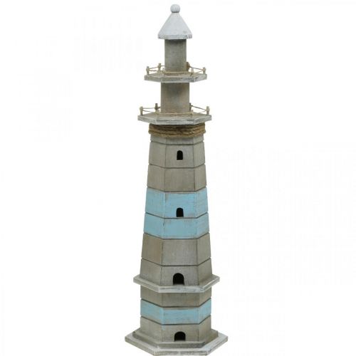 Floristik24 Faro da mettere, decoro marittimo in legno natura, blu-bianco shabby chic H54cm