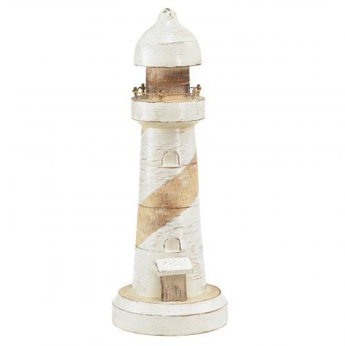 Faro in legno decorazione marittima bianco naturale Ø10,5 cm H28,5 cm