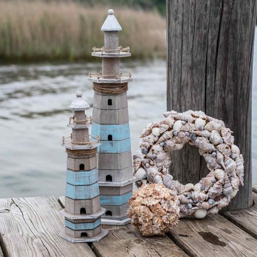 Floristik24 Faro in legno, decorazione marittima natura, shabby chic blu e bianco H35.5cm