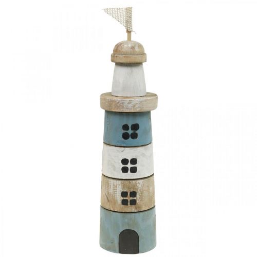 Faro in legno Maritime Wood Deco Blu Bianco H30.5cm