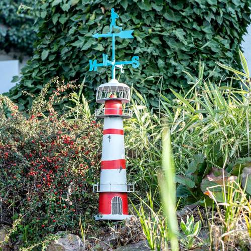 Floristik24 Faro rosso bianco con banderuola 90cm