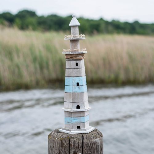 Floristik24 Faro da mettere, decoro marittimo in legno natura, blu-bianco shabby chic H54cm