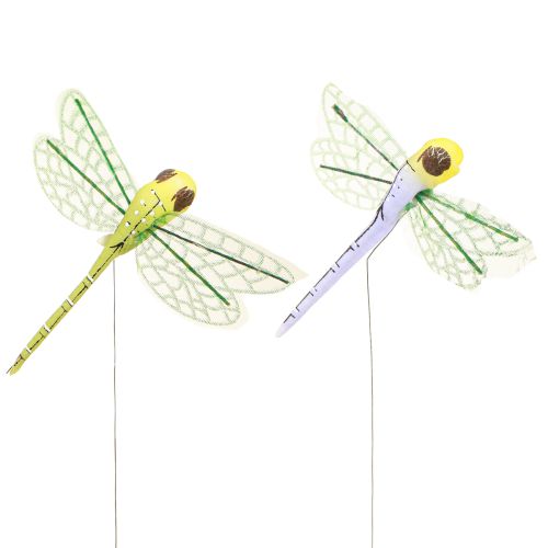 Prodotto Decorazione libellula su filo estate giallo viola 8x8cm 12 pz