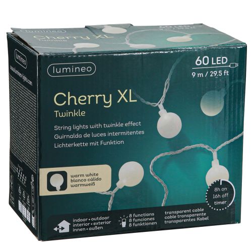 Prodotto Palline luminose timer 60 LED bianco caldo interno esterno 9m