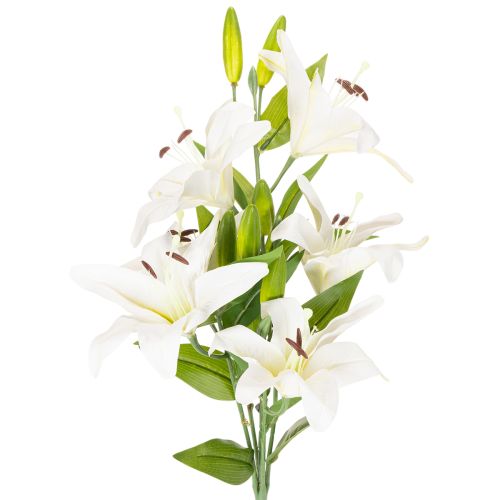 Gigli artificiali, 6 fiori bianchi, ramo fiorito realistico, 66 cm