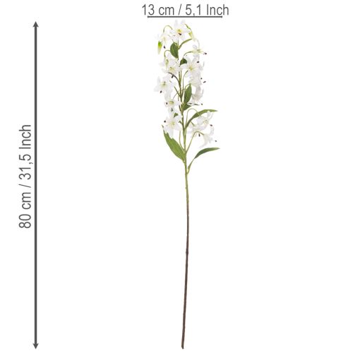 Giglio bianco artificiale con lungo ramo fiorito, decorativo, 80 cm | Floristik24.it
