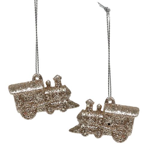 Floristik24 Locomotiva 4 cm champagne con glitter 12 pz