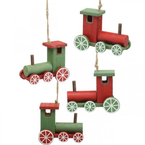 Prodotto Locomotiva Decorazioni per l&#39;albero di Natale legno rosso, verde 8,5 × 4 × 7 cm 4 pezzi