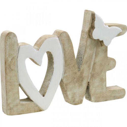 Decoro da tavola &quot;Love&quot;, decoro in legno con cuore e farfalla naturale, bianco L24cm H17.5cm