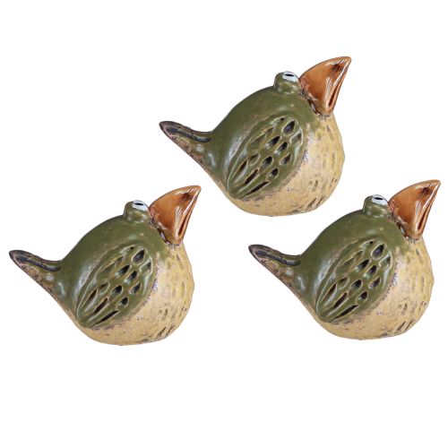Floristik24 Uccellino divertente decorazione in ceramica verde primavera 9×7,5×6,5 cm 3 pz