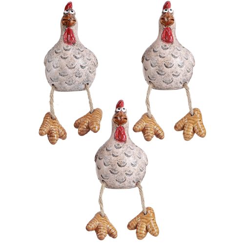 Floristik24 Divertente sgabello con bordo decorativo in ceramica pollo Pasqua 9,5 cm 3 pz
