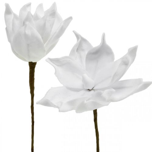 Floristik24 Magnolia artificiale fiore artificiale bianco su un bastoncino Ø10cm Schiuma 6pz