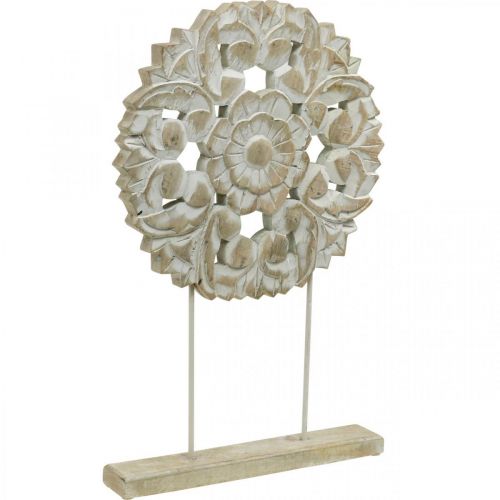 Mandala floreale, decorazione in legno da posizionare, decorazione estiva, decorazione da tavola shabby chic naturale, bianco H54.5cm Ø34cm