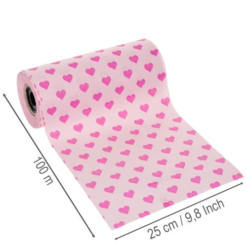 Carta per polsini con motivo a cuore, rosa, 25 cm, 100 m | Floristik24.it