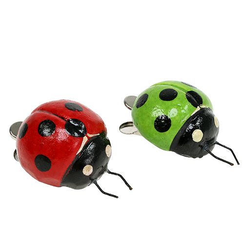 Floristik24 Coccinella con clip 4,5 cm rosso, verde 6 pezzi