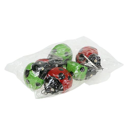 Prodotto Coccinella con clip 4,5 cm rosso, verde 6 pezzi