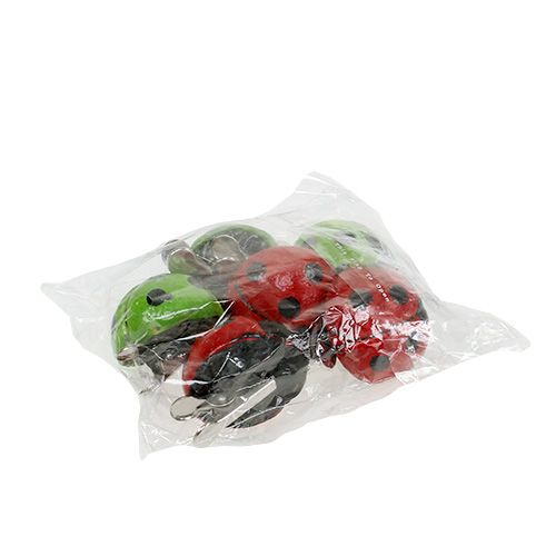 Floristik24 Coccinella con clip rosso, verde 3,5 cm 6 pezzi