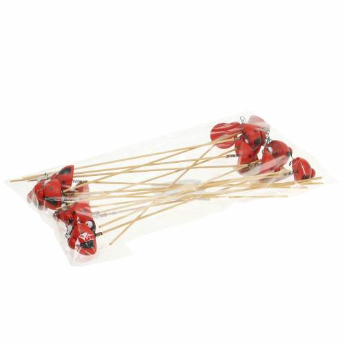 Prodotto Spina decorativa coccinella su bastone legno rosso, nero 4 cm x 2,5 cm H23,5 cm 16 pezzi